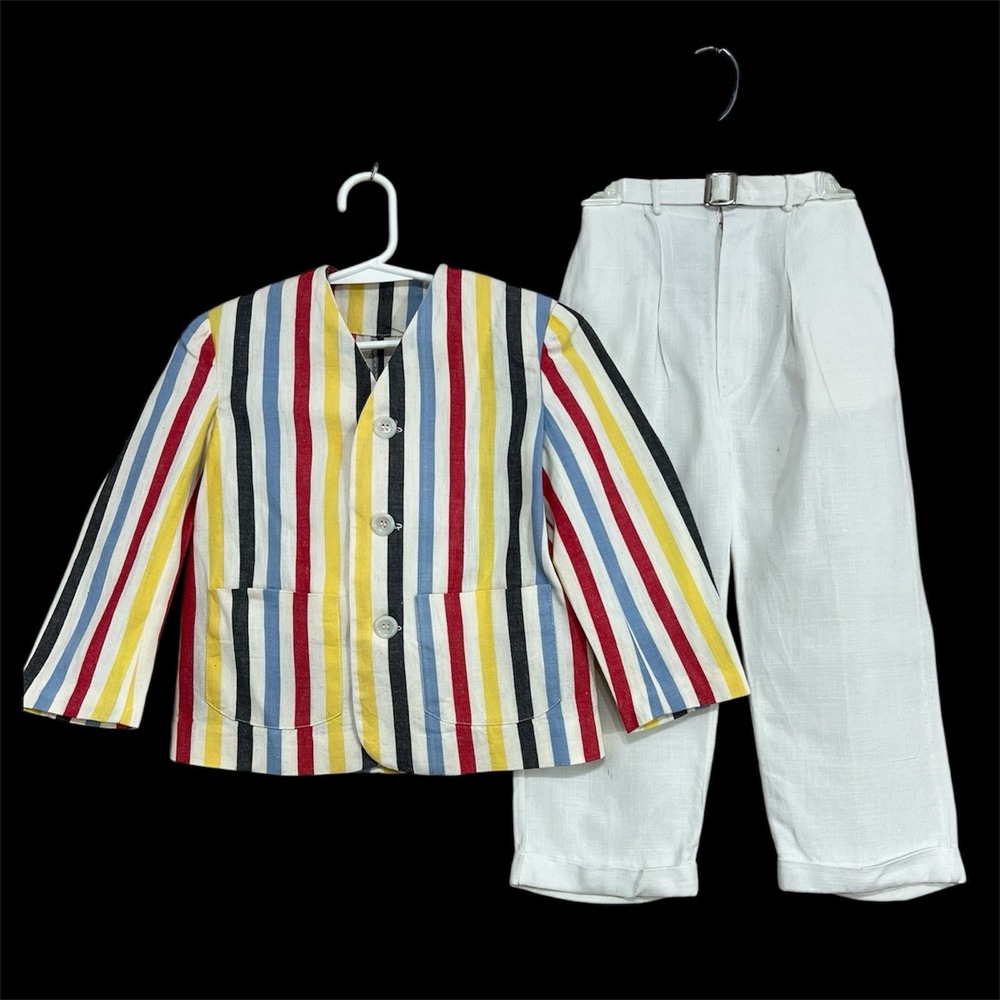 Vtg  Handmade 2pc Striped Suit Boys‎ 3T 4T Church Formal Outfit Easter 70s 80s